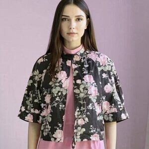 Paul Smith Floral Black Whimsigoth Fairy Grunge Cropped Puff Sleeve Jacket Sz 40